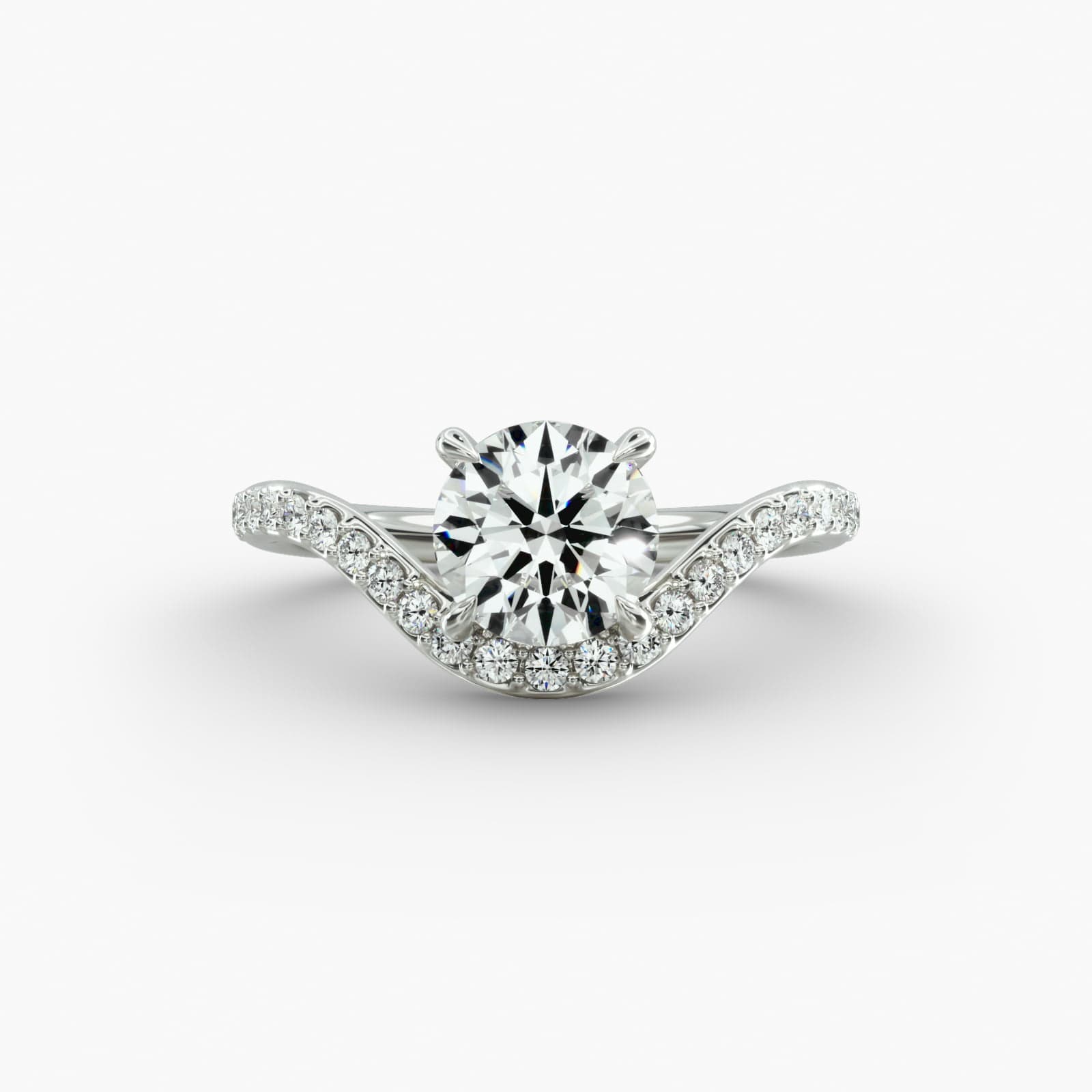 A close-up view of a 4 carat round diamond ring, highlighting the Triple Excellent cut of the lab-grown stone and the sparkling pavé setting.