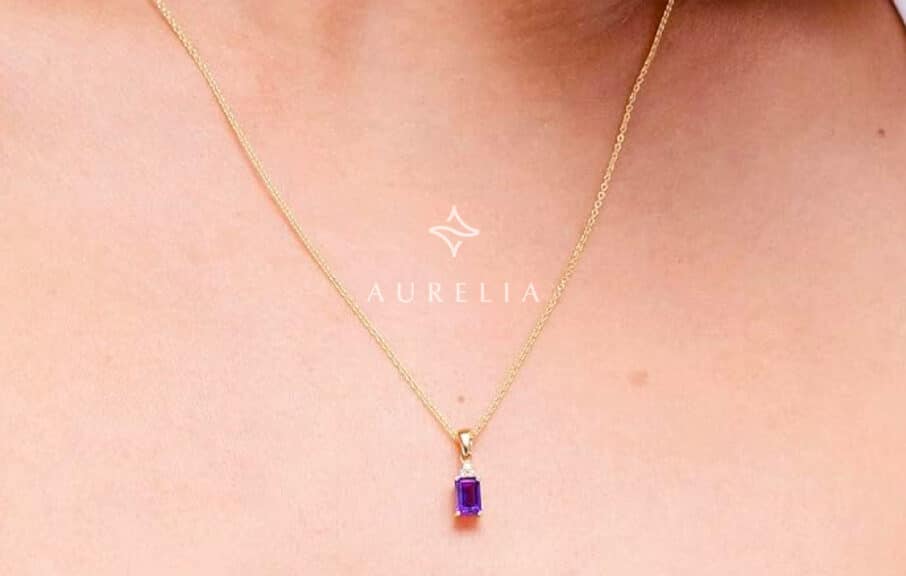 Angara Natural Amethyst Solitaire Pendant Necklace in Yellow Gold, February Birthstone Jewelry Gift for Her