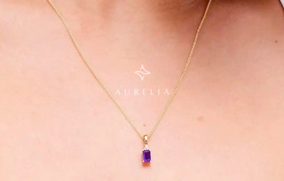 Angara Natural Amethyst Solitaire Pendant Necklace in Yellow Gold, February Birthstone Jewelry Gift for Her