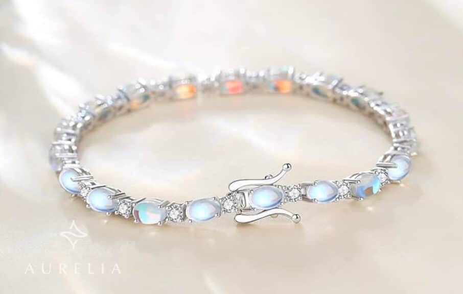 FANCIME Birthstone Sterling Silver Moonstone Tennis Bracelet, 7-Inch