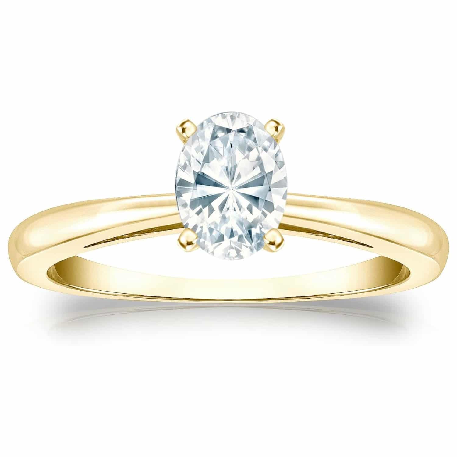 14k Yellow Gold Oval Diamond Simulant CZ Solitaire Ring 4-Prong(1/2 ct, Excellent Quality)