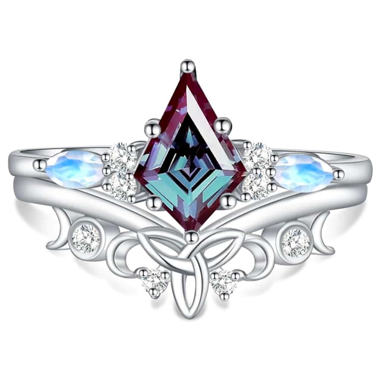 ADLSTIGH Alexandrite Moonstone Engagement Ring