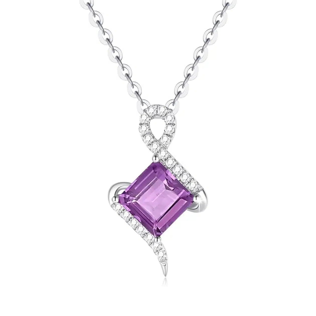 FANCIME 14K White Gold Amethyst Necklace