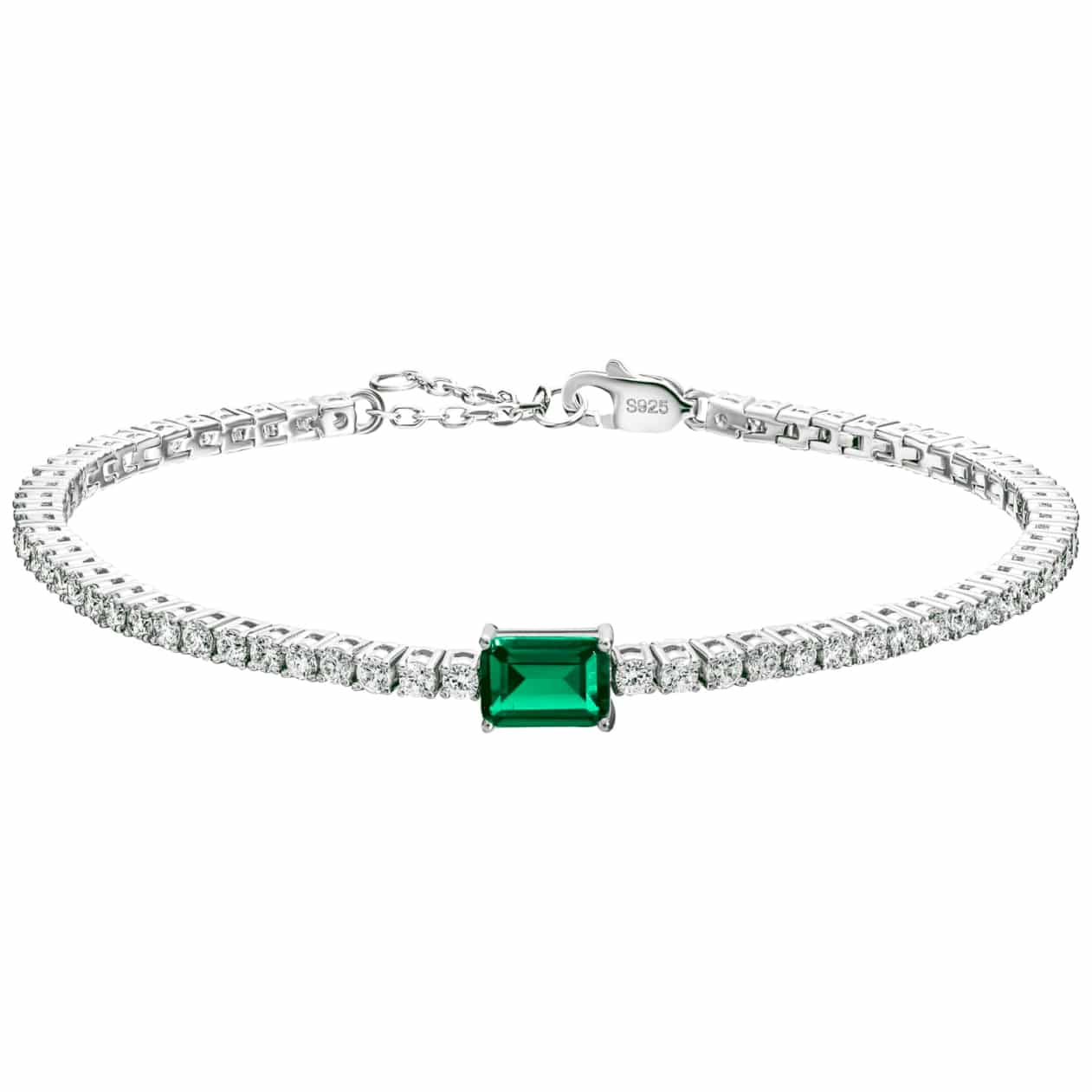 EcoGems 18K White Gold Plated Lab-Grown Emerald Bracelet