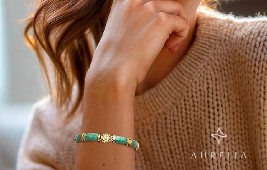 Ross-Simons 18kt Gold Over Sterling Silver Green Jade "Good Fortune" Bracelet