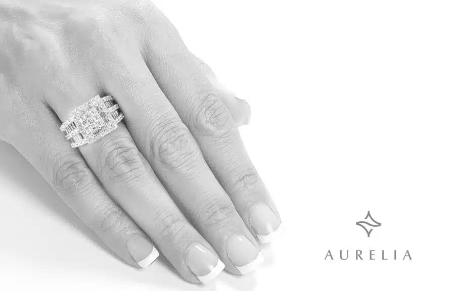 Kobelli 2 Carat Diamond Engagement Ring in 14K White Gold with Baguette, Princess, and Round Cut Diamonds