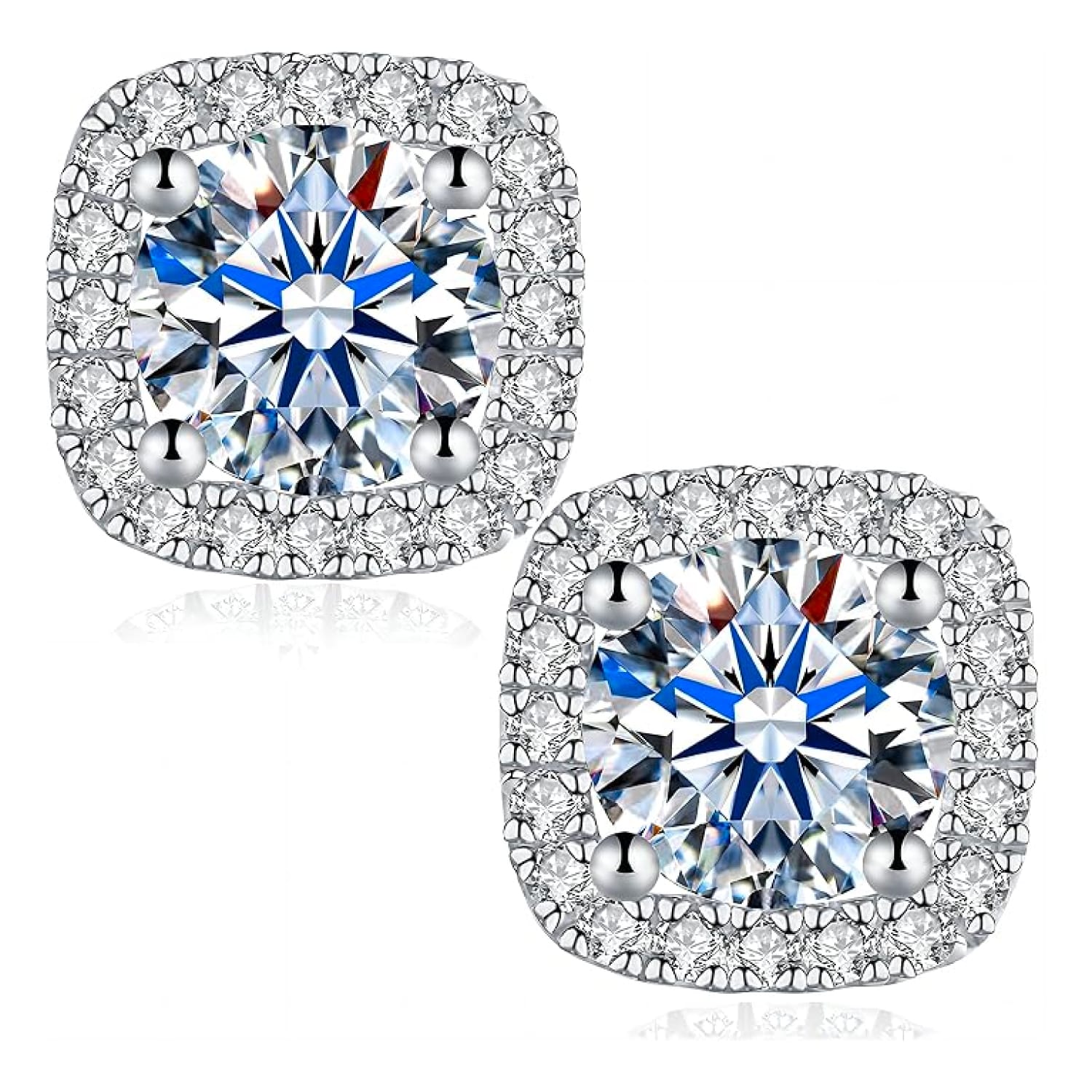 Square Moissanite Stud Earrings 2 Carat