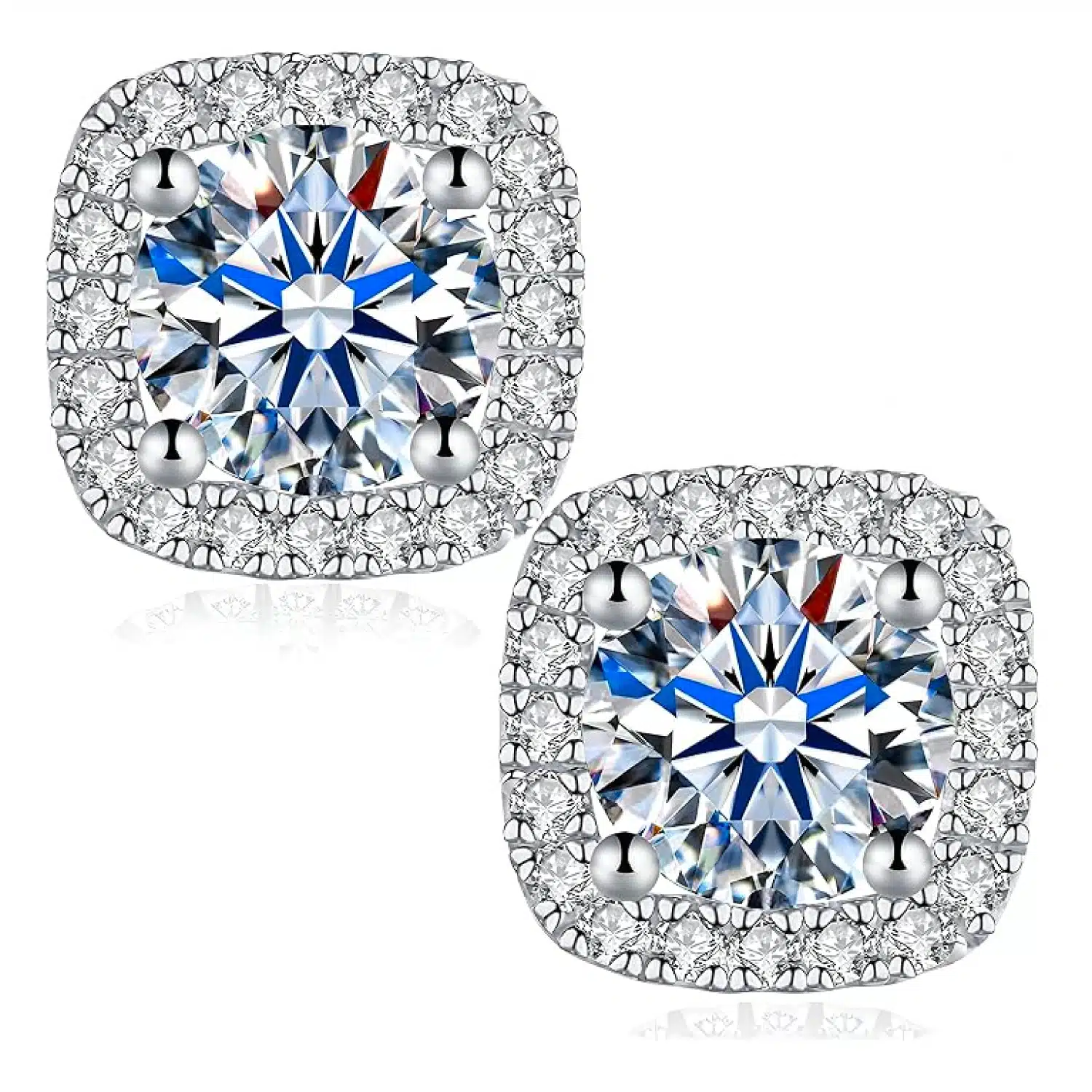 Square Moissanite Stud Earrings 2 Carat