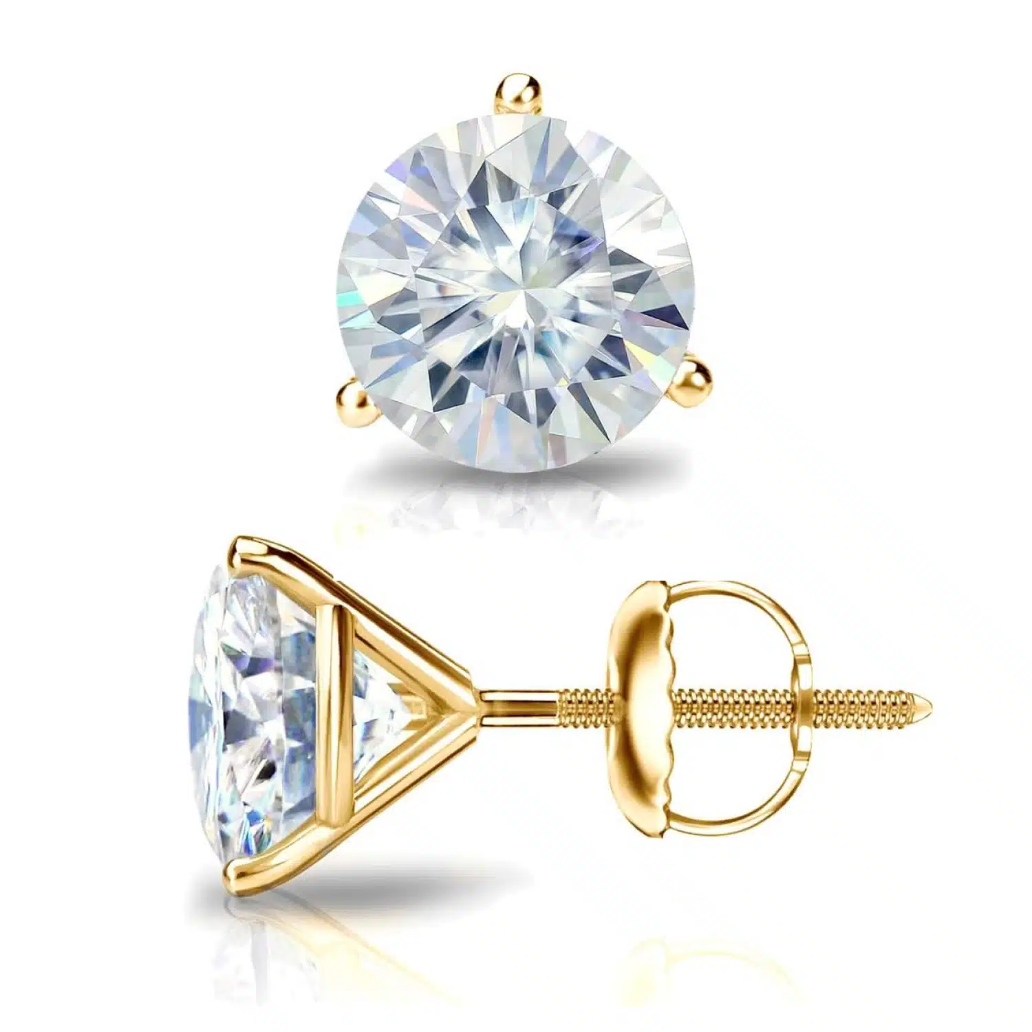 2 Carat Moissanite Yellow Gold Stud Earrings