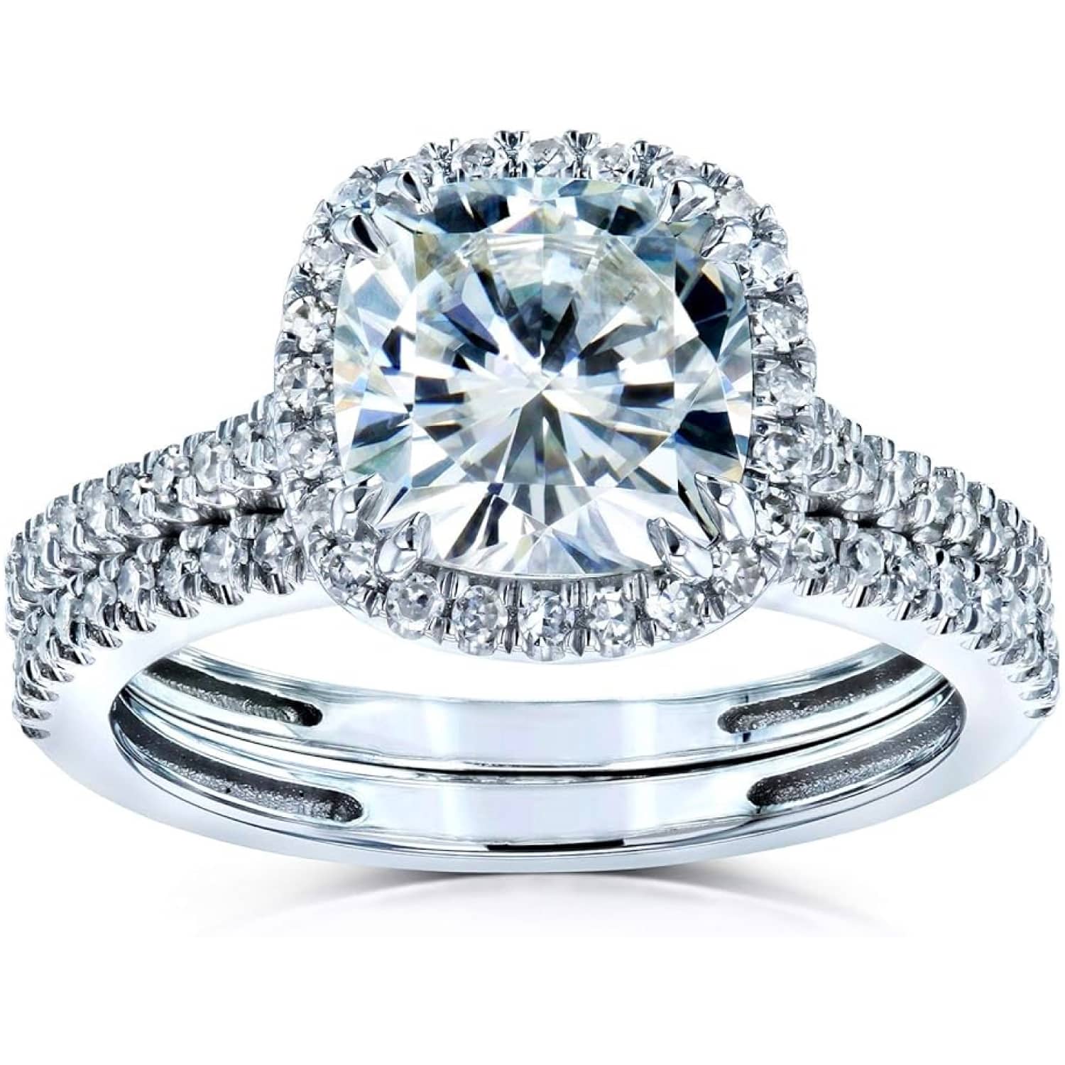 Kobelli Cushion Moissanite Halo Bridal Set