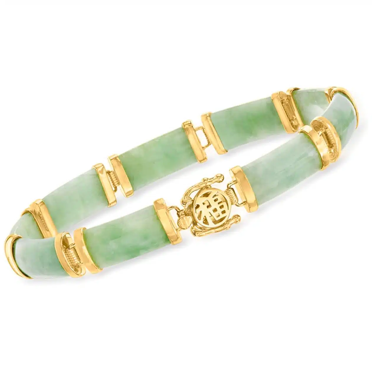 Ross-Simons Green Jade Bracelet in 18kt Gold Over Sterling Silver