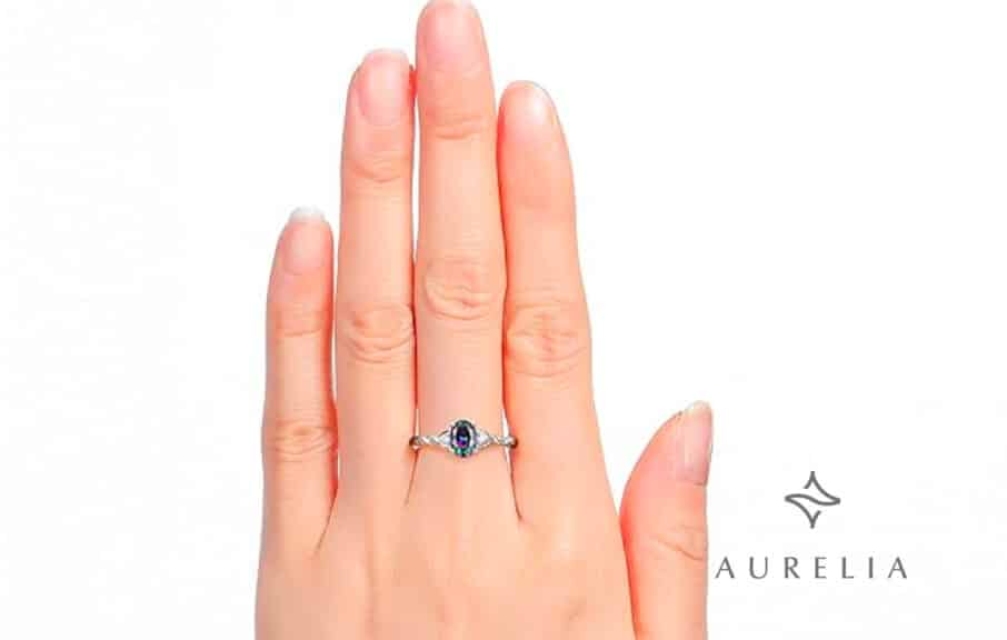 Oval Alexandrite and Diamond Birthstone Ring in Sterling Silver