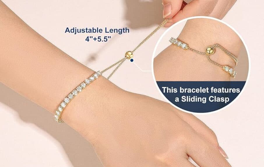 Adjustable Moissanite Tennis Bracelet in 18K White Gold Plated Sterling Silver