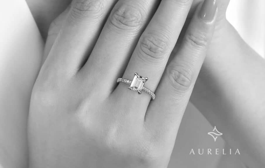 2 Carat Emerald Cut Lab Grown Diamond Engagement Ring in 14K White Gold with G-H Color and VS1-VS2 Clarity