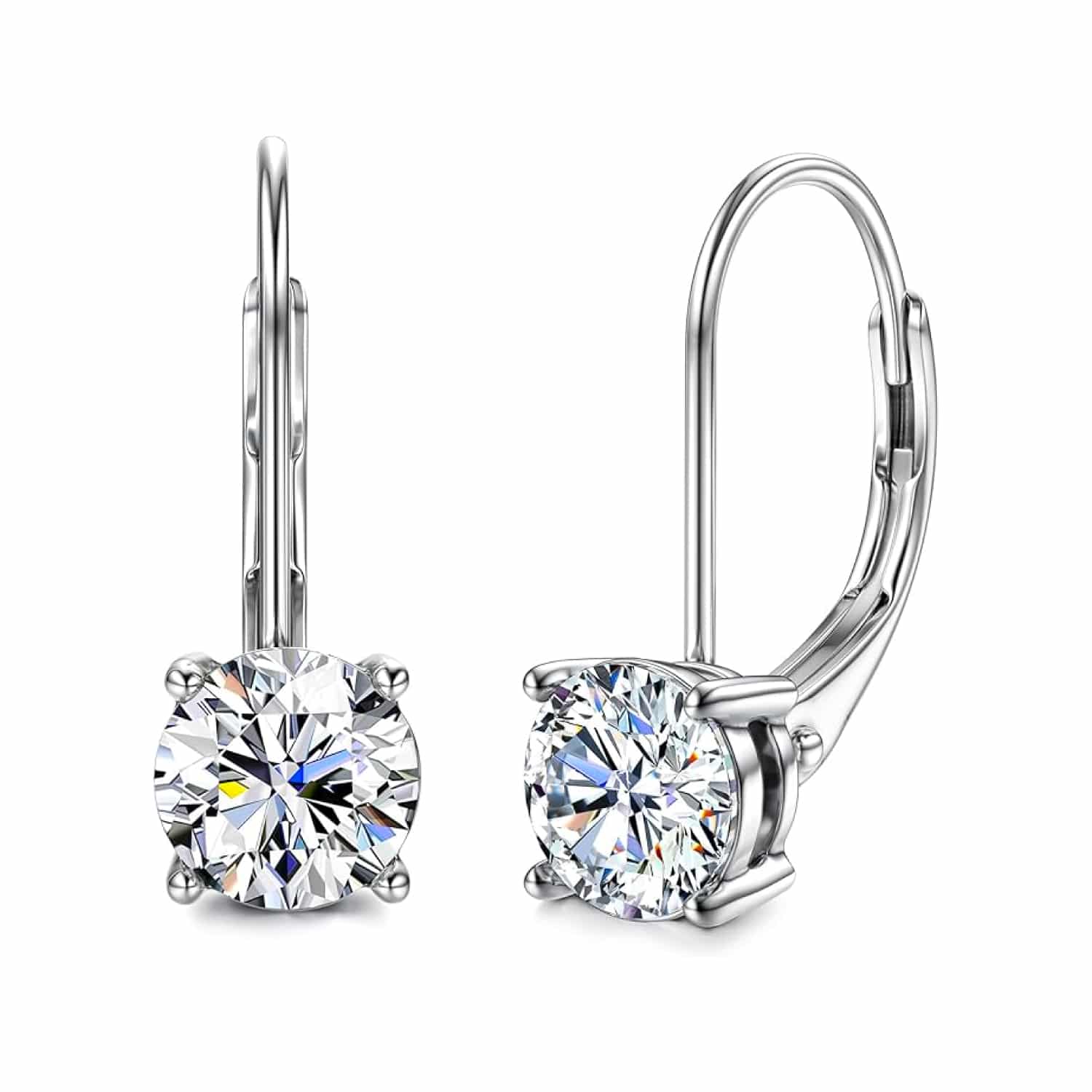 Moissanite Earrings,1.0ct-2.0ct D Color Brilliant Round Cut Lab Created Diamond Earrings 18K White Gold Sterling Silver Dangle Earrings Moissanite Leverback Drop Earrings