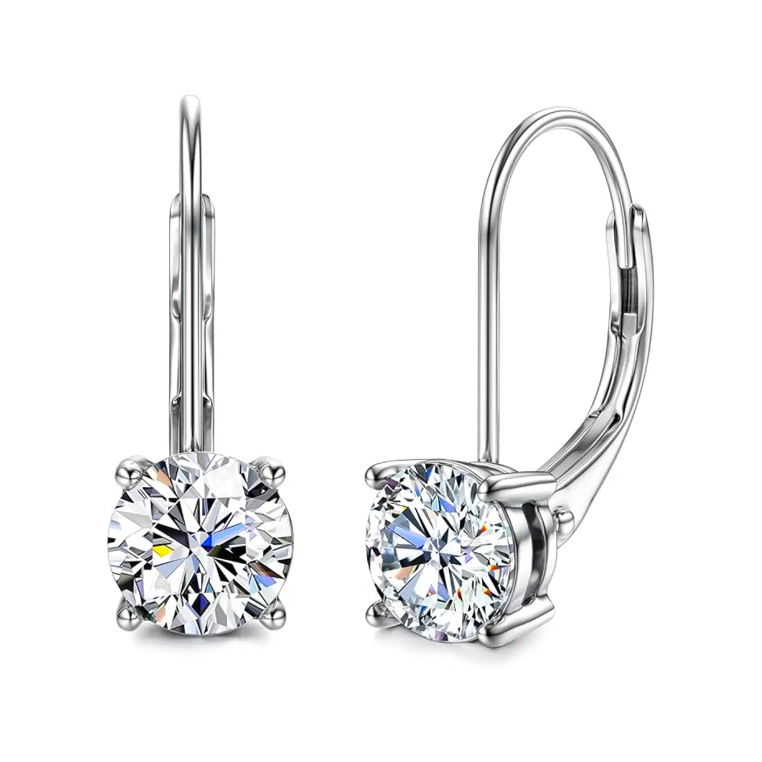 Moissanite Earrings,1.0ct-2.0ct D Color Brilliant Round Cut Lab Created Diamond Earrings 18K White Gold Sterling Silver Dangle Earrings Moissanite Leverback Drop Earrings