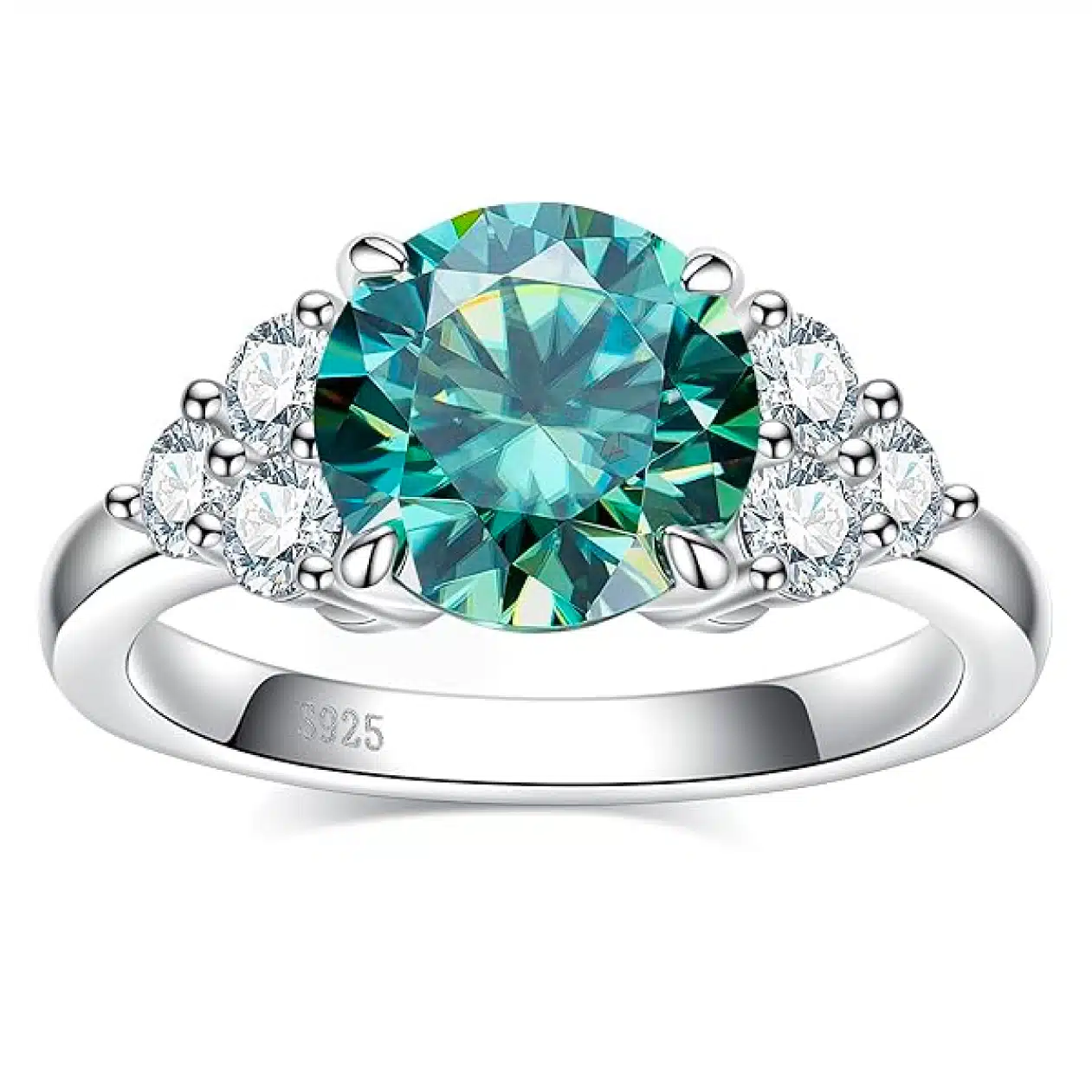 CannyCat Fancy Vivid Blue Green Moissanite Ring