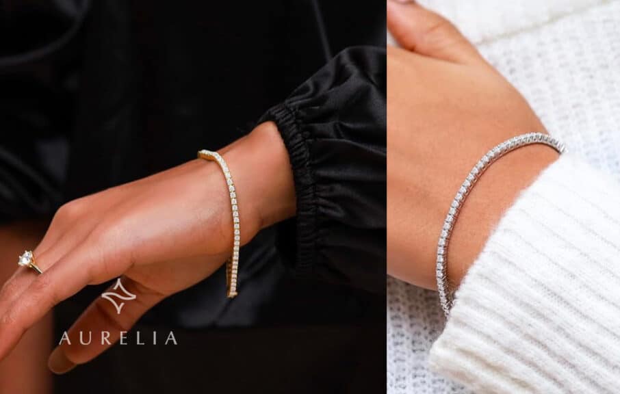 Moissanite Tennis Bracelet in 14K Gold Plated Sterling Silver - 2mm Width