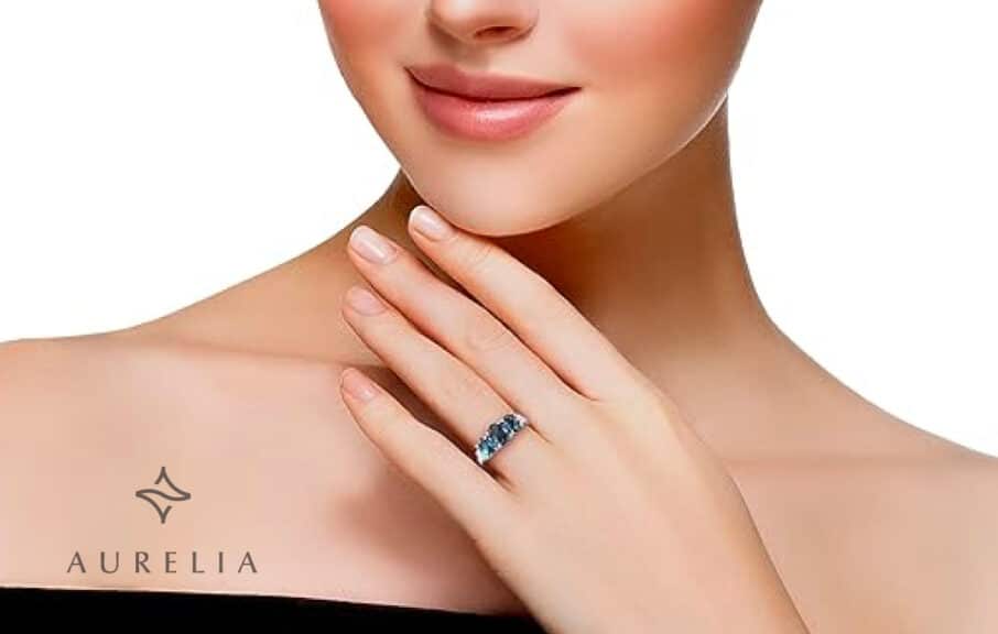 Three Stone Alexandrite Ring with Diamonds in 14K White Gold