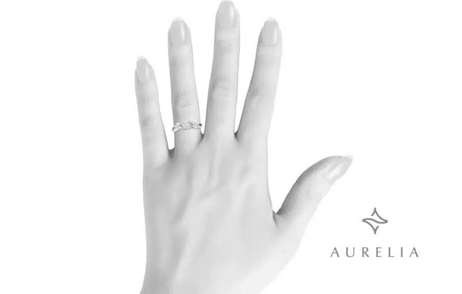 Angara Lab-Grown Nature-Inspired Cushion and Marquise Diamond Side Stone Engagement Ring in 14k White Gold