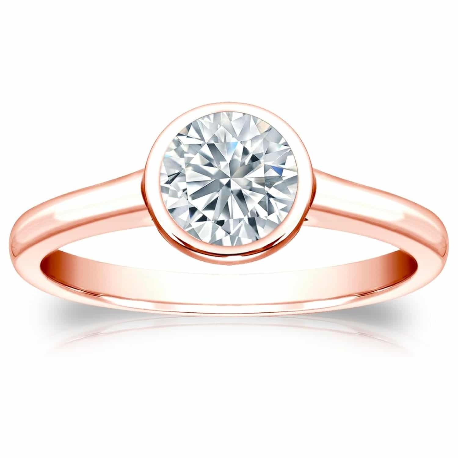 14k Rose Gold Round Diamond Simulated Cubic Zirconia Solitaire Ring bezel(3/4 cttw, Excellent Quality) Size 7.5