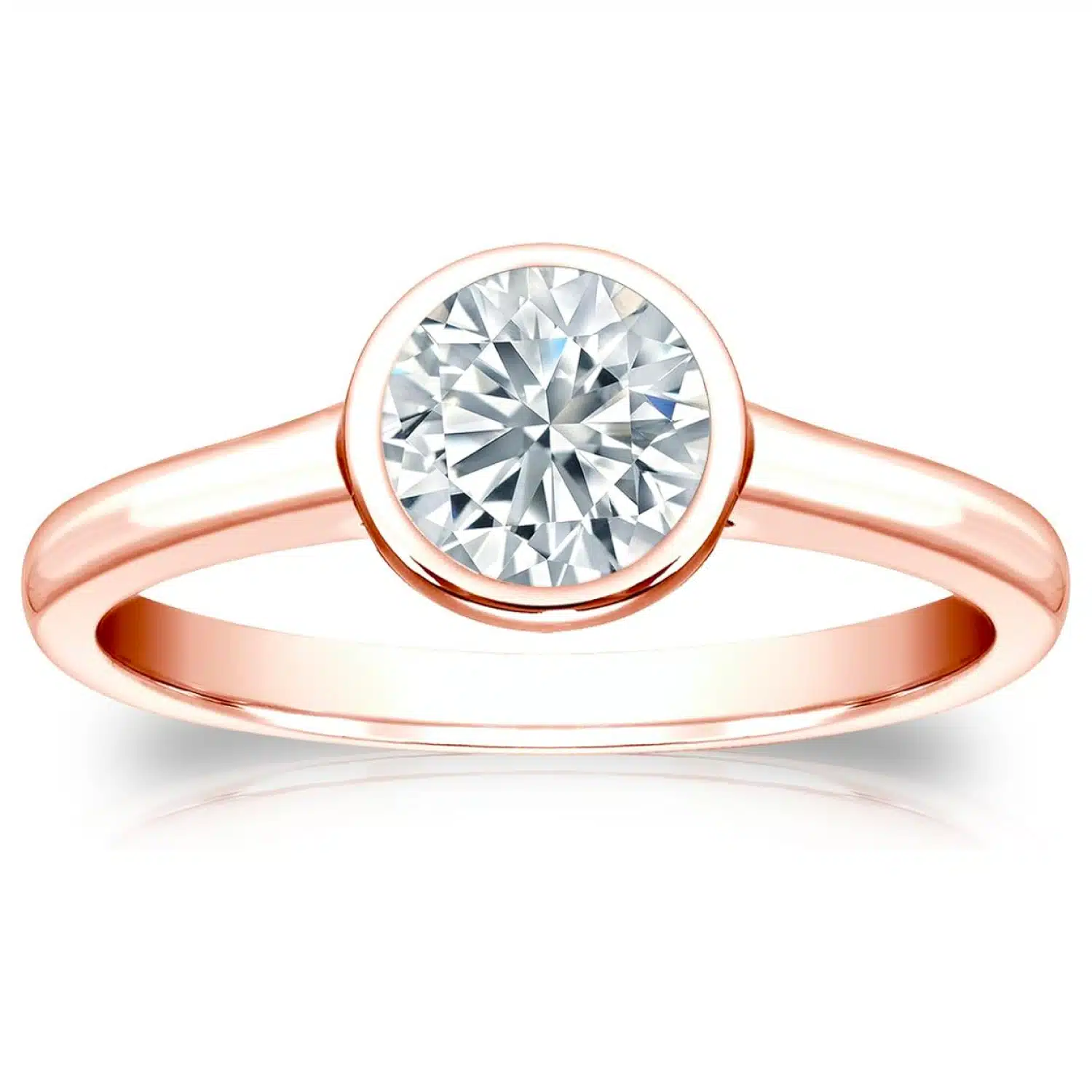 14k Rose Gold Round Diamond Simulated Cubic Zirconia Solitaire Ring bezel(3/4 cttw, Excellent Quality) Size 7.5