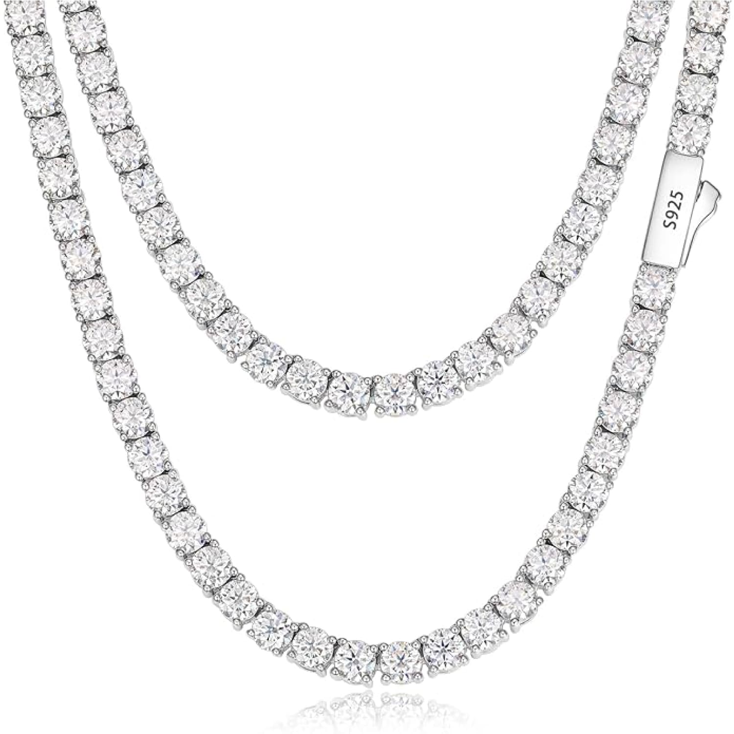 Moissanite Tennis Necklace, 12.4ct-43.8ct Lab Created Diamond Necklace for Men Women 18k White Gold Plated