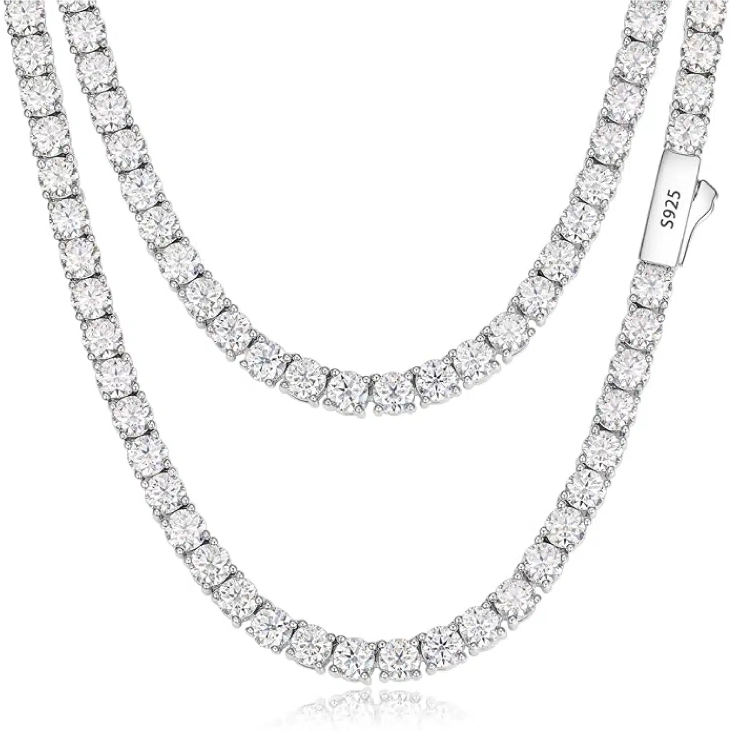 Moissanite Tennis Necklace, 12.4ct-43.8ct Lab Created Diamond Necklace for Men Women 18k White Gold Plated