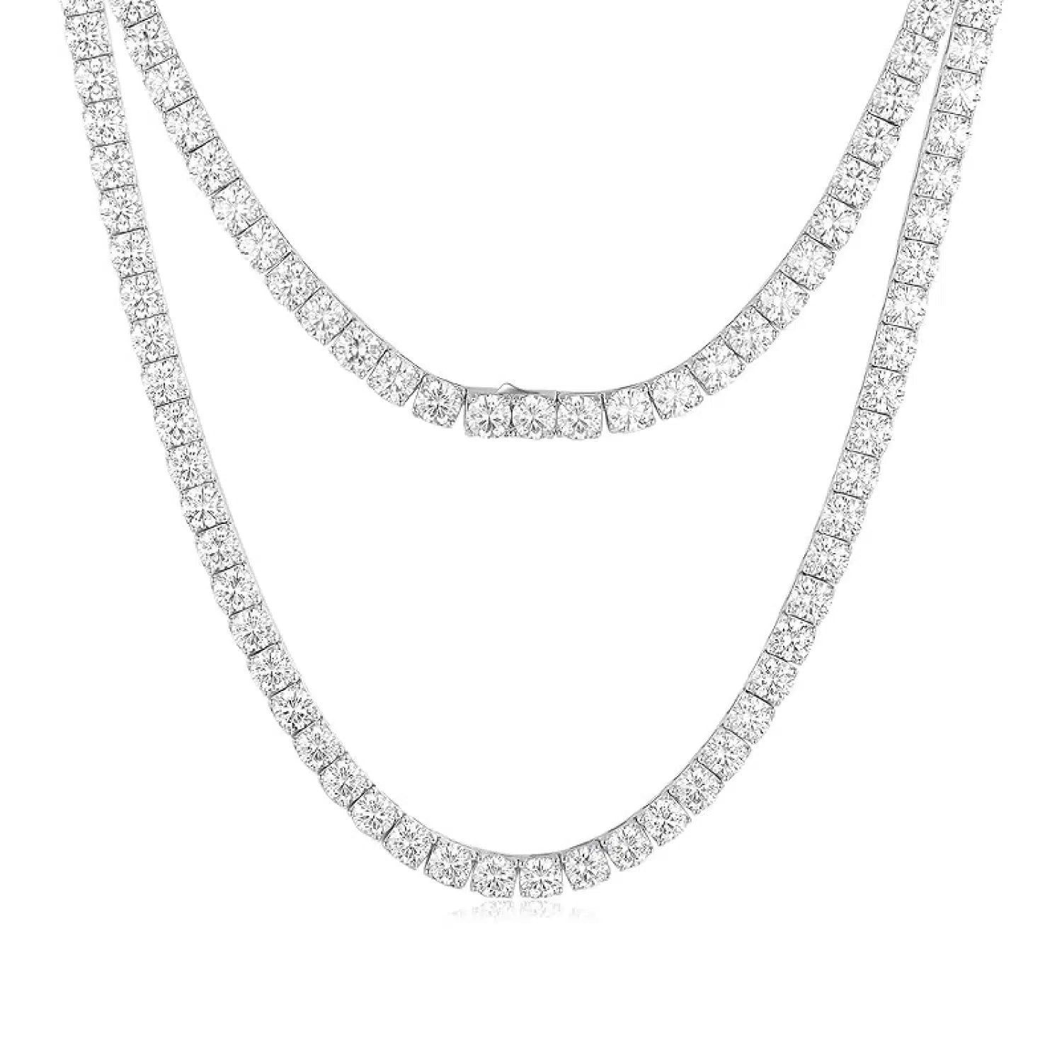 Moissanite Tennis Necklace 12.9-47.5 Carats 925 Sterling Silver Tennis Necklace Chain 3mm/4mm/5mm D Color VVS1 Round Cut Moissanite Necklace