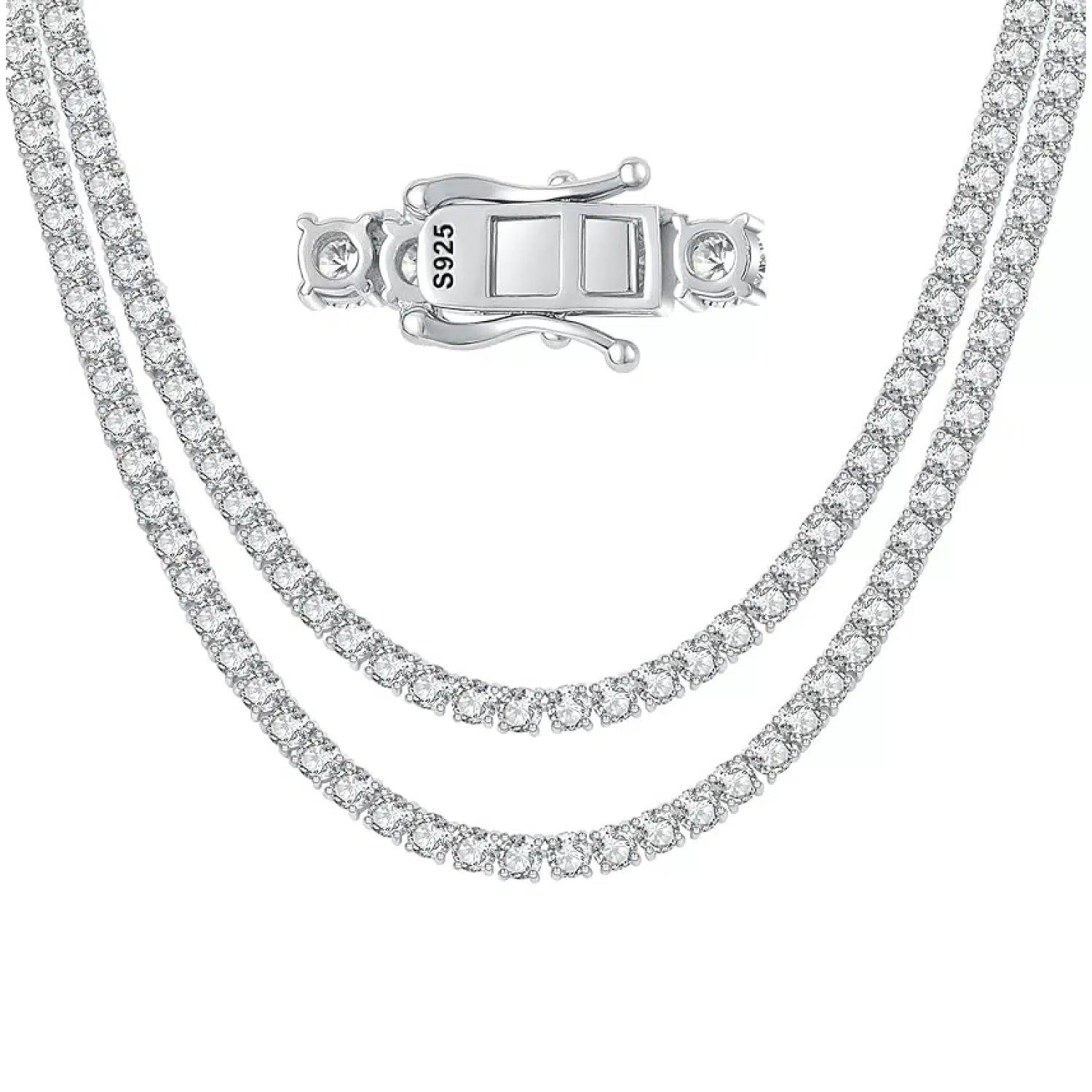 Gem's Beauty Tennis Necklace For Women 925 Silver Plated With 18k Gold Cubic Zirconia Necklace