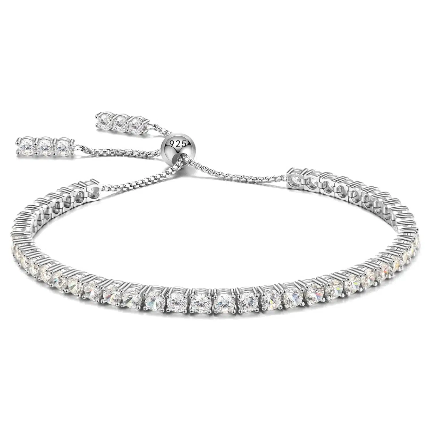 (2.4-5.5-12.9carats) Adjustable 925 Silver Moissanite Tennis Bracelet for Women Men - Plated with White Gold Chain