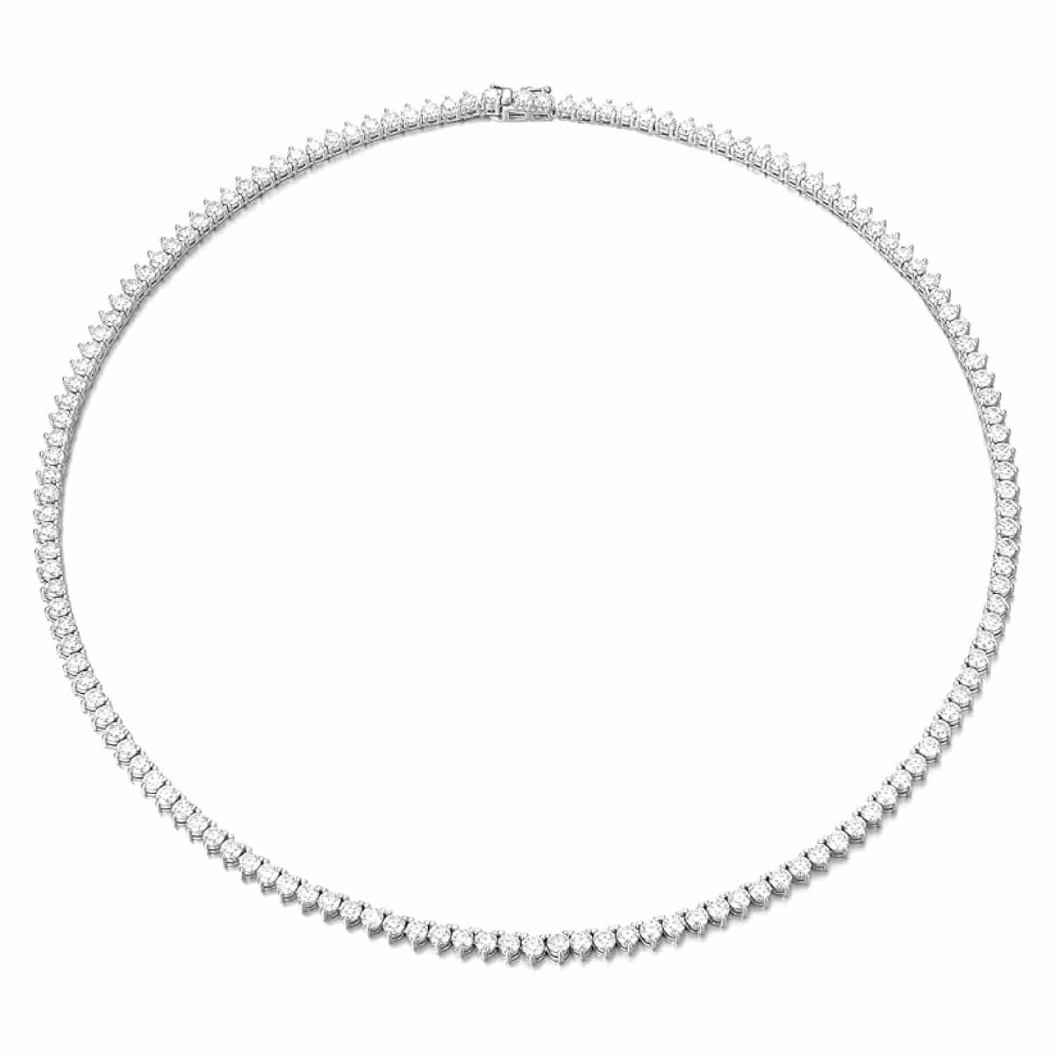 Sterling Silver Moissanite Tennis Necklace:3MM VVS1 D Color White Gold Plated Moissanite