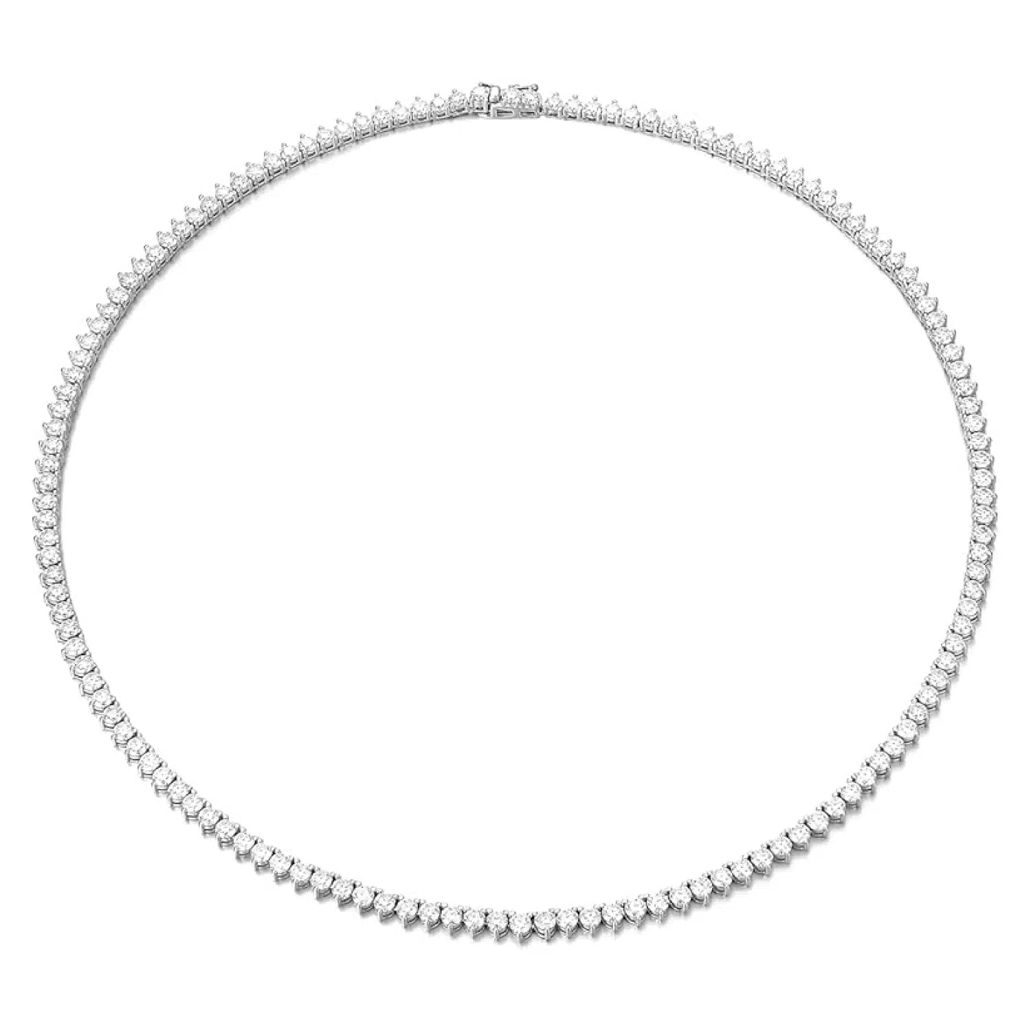 Sterling Silver Moissanite Tennis Necklace:3MM VVS1 D Color White Gold Plated Moissanite