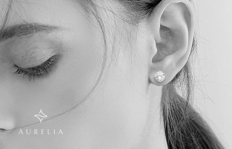 Round Cut Moissanite Stud Earrings in 18K White Gold Plated Sterling Silver for Women