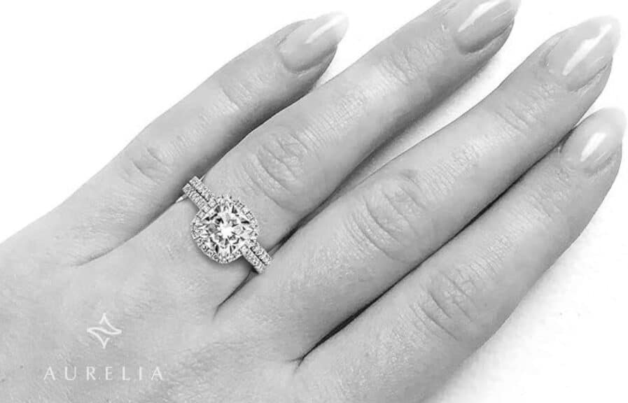 Kobelli Cushion Cut Moissanite Halo Wedding Ring Set in 14K White Gold with 2 3/8 CTW