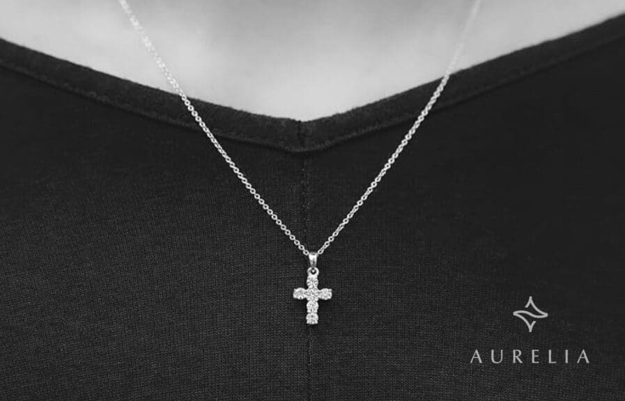 Charles & Colvard Forever One Moissanite Cross Pendant Necklace in 14K White Gold