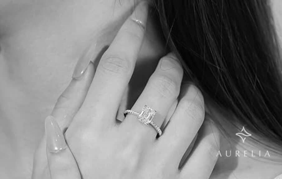 CACESTONE 3ct Emerald Cut Moissanite Engagement Ring in Sterling Silver for Women