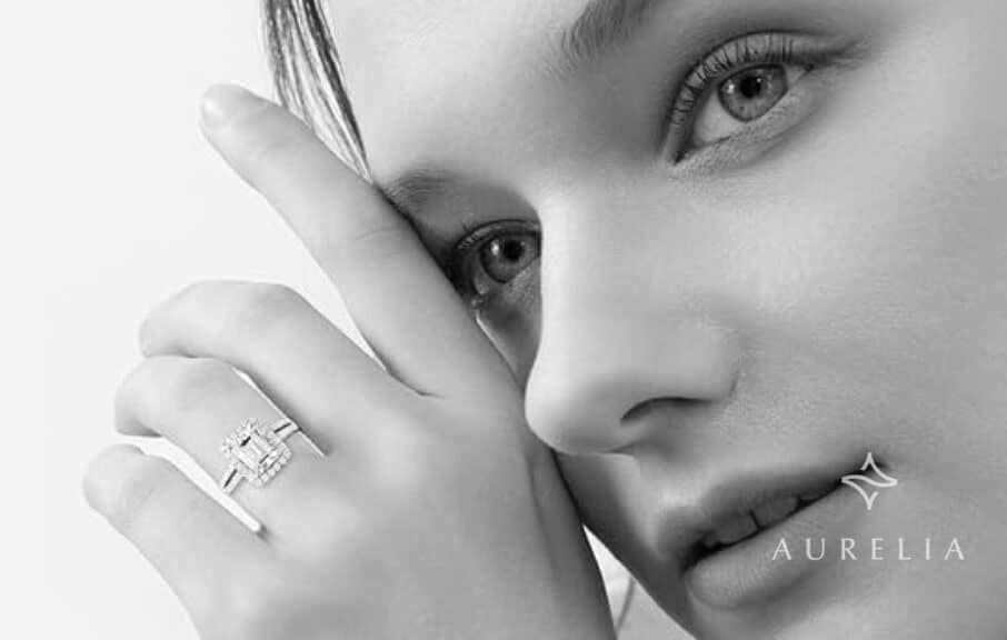 JEYHLOPX 4ct Emerald Cut Moissanite Halo Engagement Ring in Sterling Silver with 18K White Gold Plating