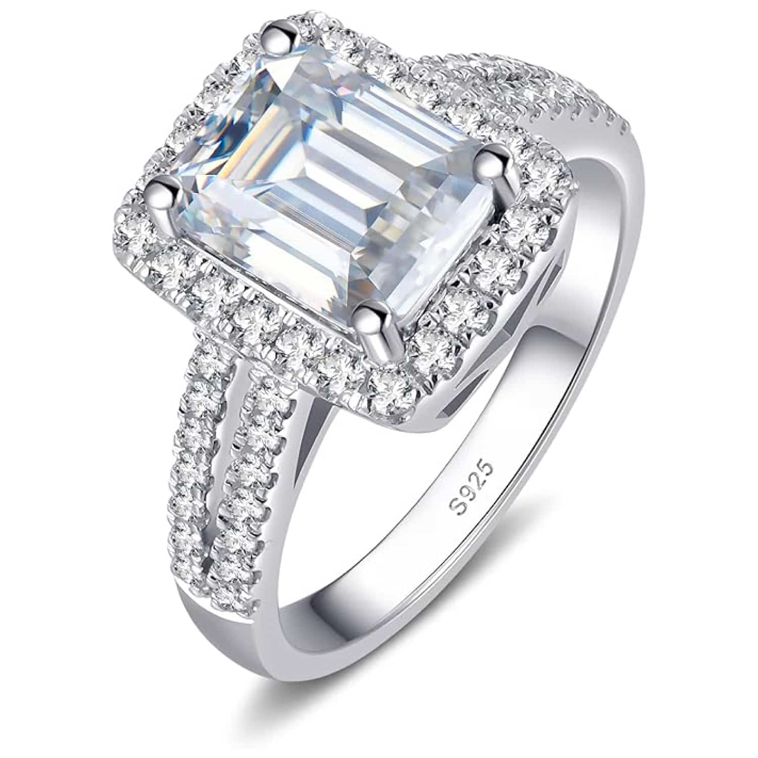 JEYHLOPX Emerald Cut Moissanite Halo Ring