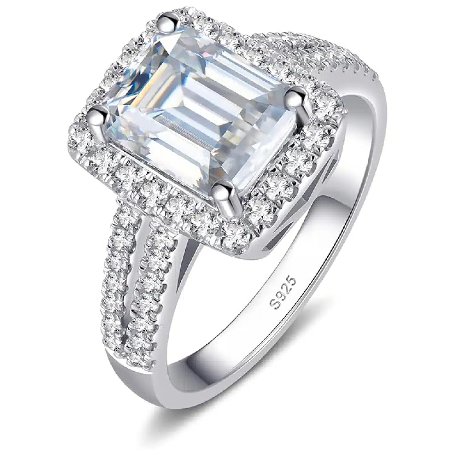 JEYHLOPX Emerald Cut Moissanite Halo Ring