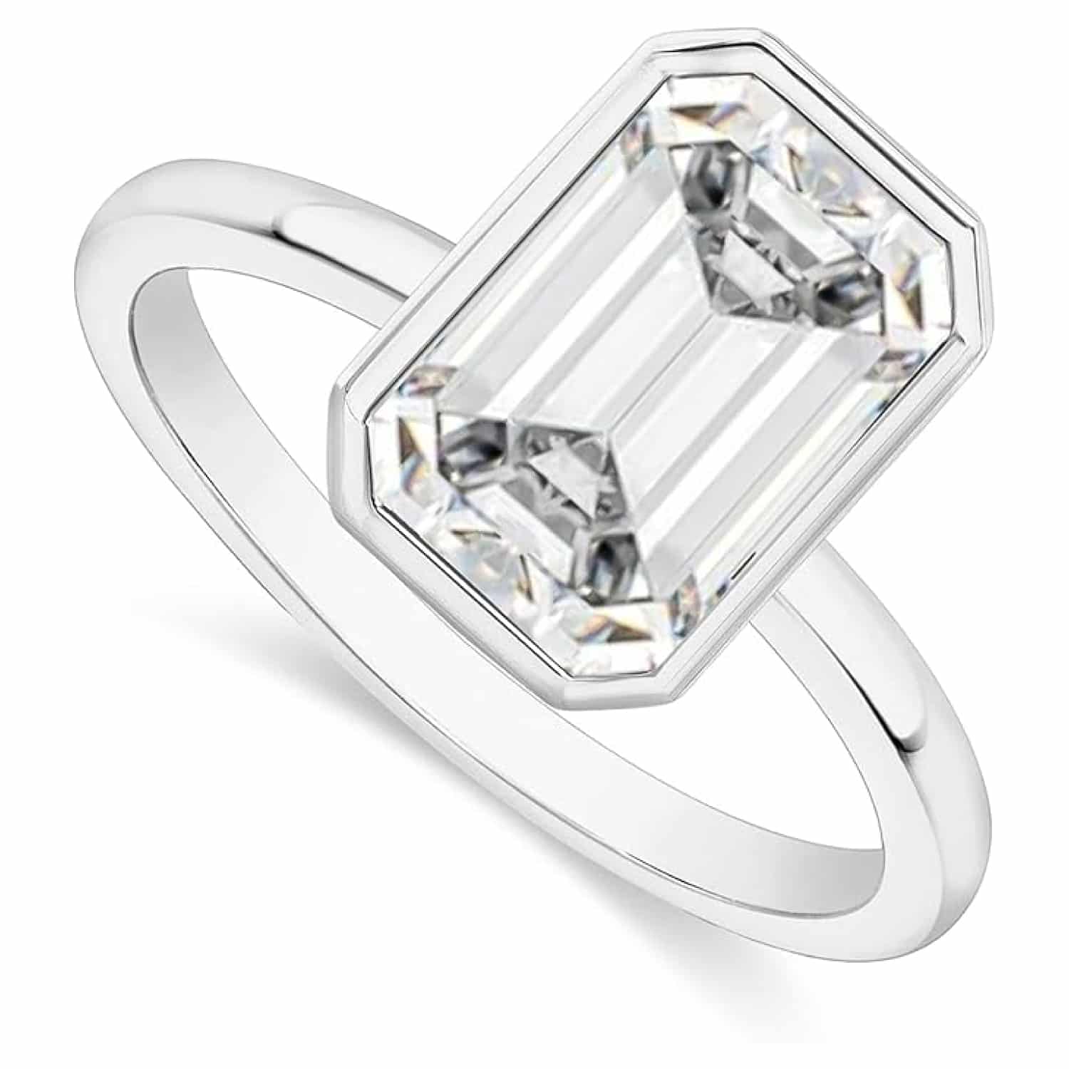 WYDDO Bezel Set Emerald Cut Moissanite Ring