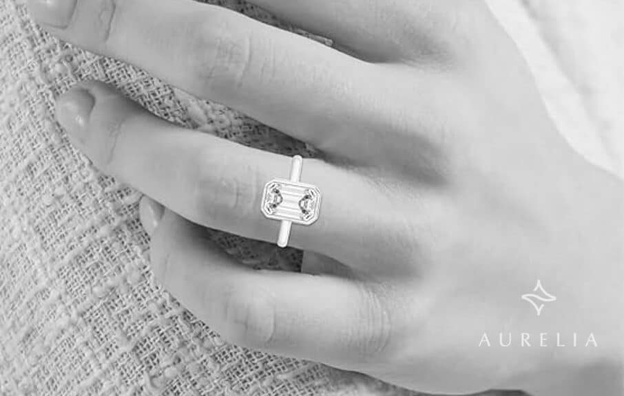 WYDDO 1-3ct Bezel Set Emerald Cut Moissanite Engagement Ring in 925 Sterling Silver or Solid Gold