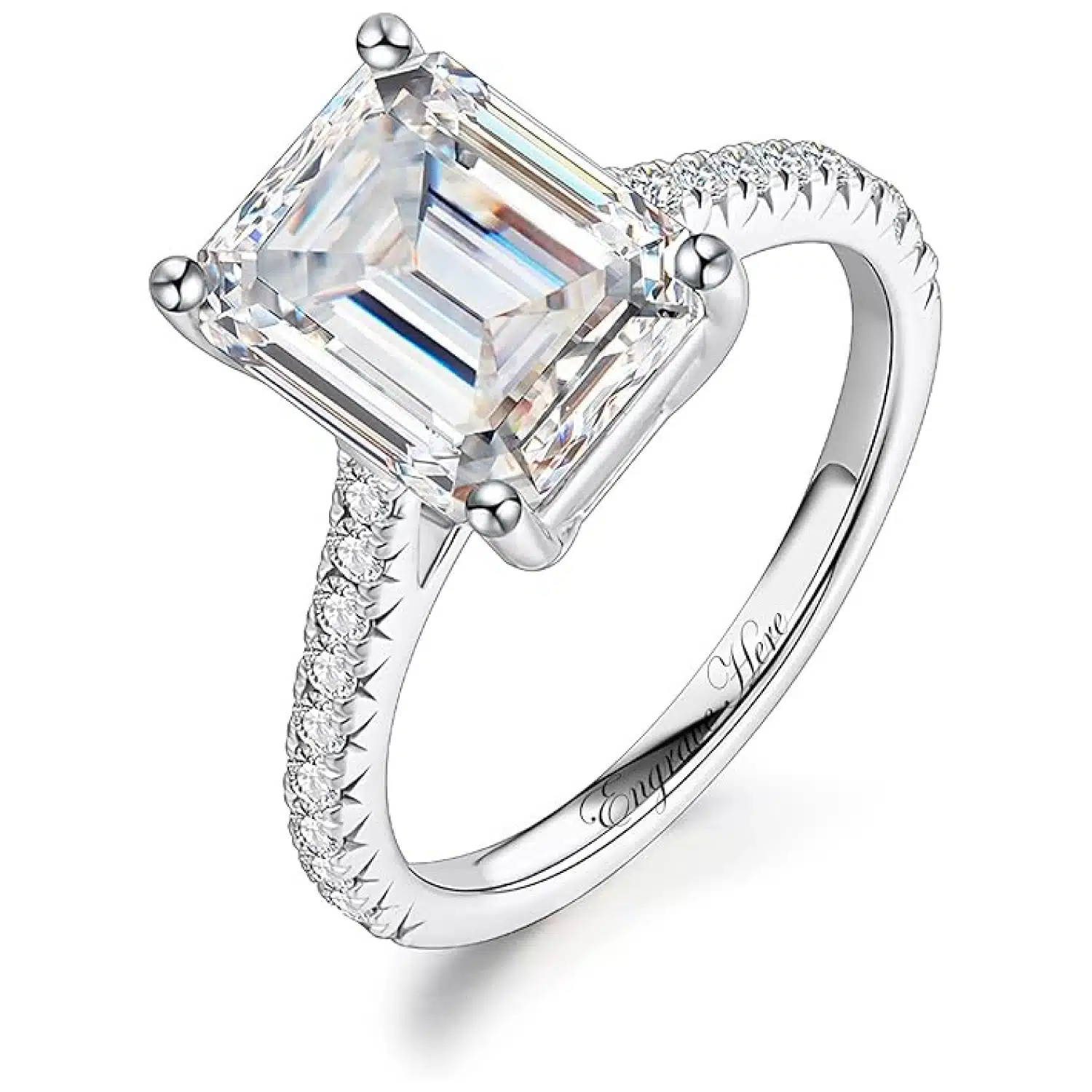 Jelafu 4CT Emerald Cut Moissanite Ring