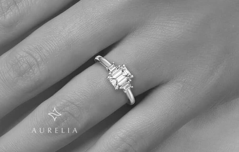 Blocaci 1CT/2CT 3-Stone Emerald Cut Moissanite Engagement Ring in White, Rose, or Yellow Gold