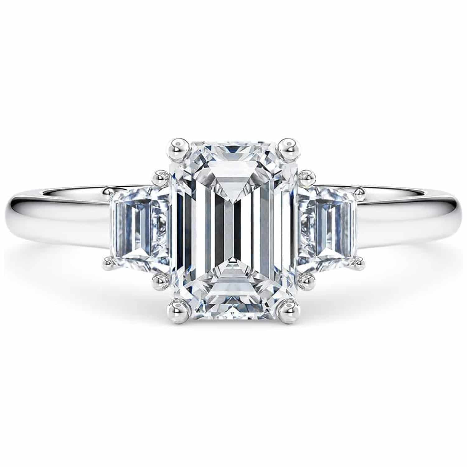 Blocaci 3-Stone Emerald Cut Moissanite Ring