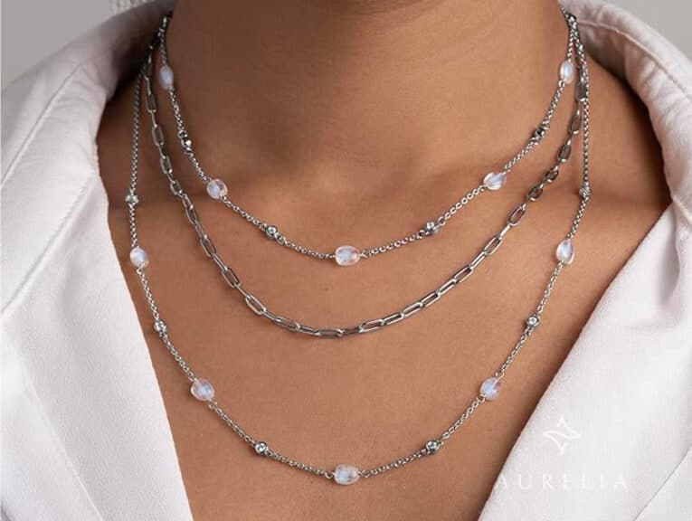 Moon Magic Sterling Silver Moonstone Necklace with Rhodium-Plated Cable Chain