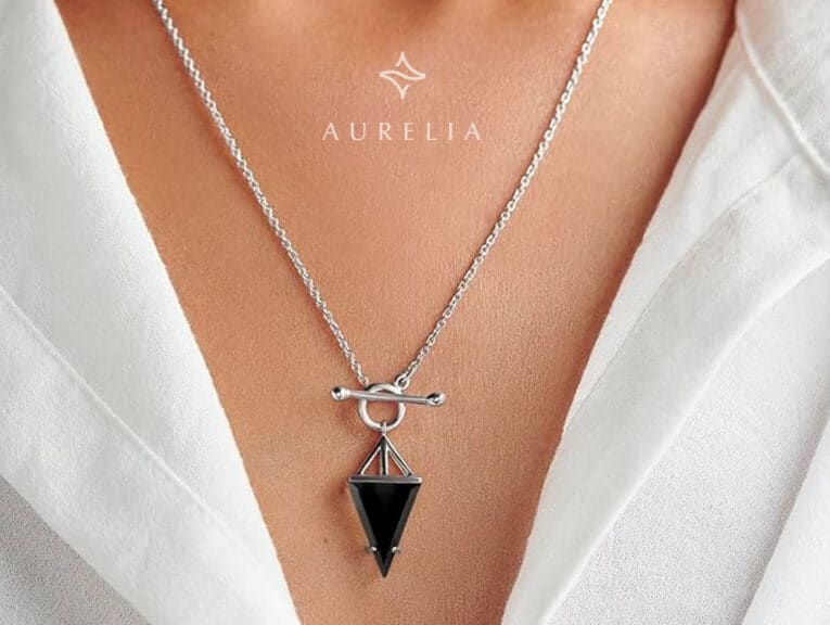 Moon Magic Black Obsidian Necklace with Sterling Silver and Rhodium-Plated Cable Chain