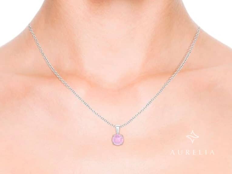 Angara Rose Quartz Necklace in Sterling Silver with Cable Chain and Spring Ring Clasp
