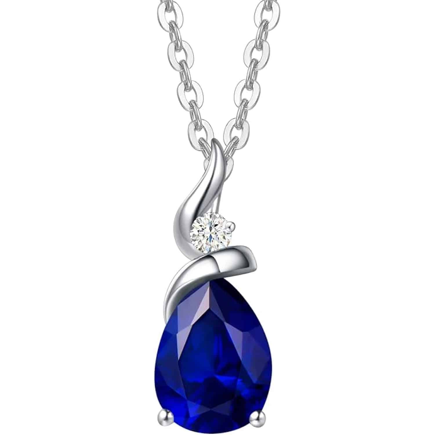 FANCIME 14K White Gold Sapphire Pendant Necklace