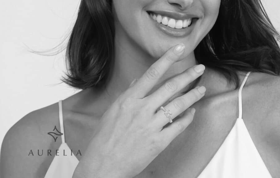 This image showcases the beauty of a moissanite engagement ring, emphasizing its diamond-like brilliance.